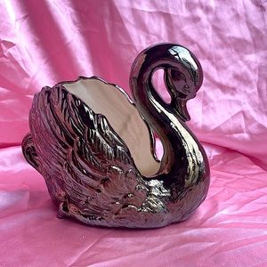 Vintage Ceramic Silvery Swan Planter